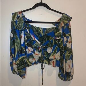 FARM Rio Floral Blue Off-Shoulder Top